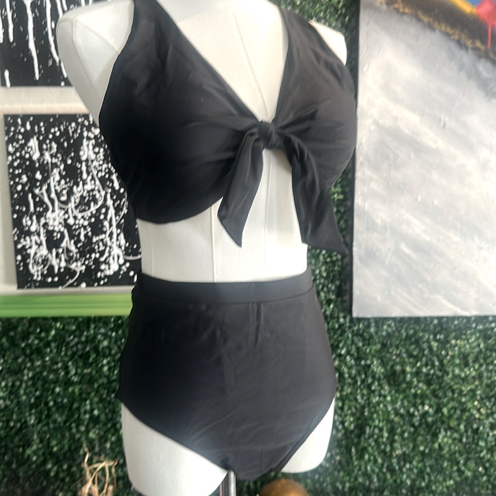 Plus size Swim Black Halter Top & High Waist Bottoms size 12 Bikini NWT